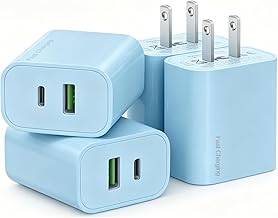4 Pack USB C Charger Block,20W USB-C & USB-A Port Charger，for i Phone 17/16/15/14/13/12/11/X/8, i Pad and More，Blue