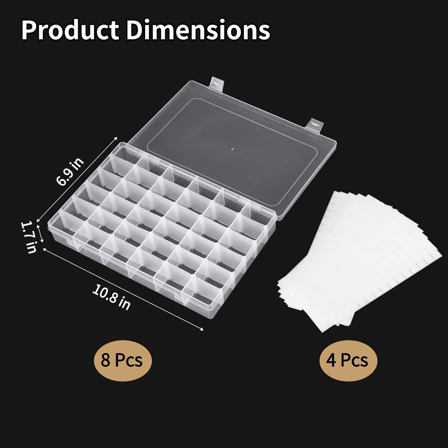 8 Pcs Jewelry Bead Organizer Box, 36 Grids, Clear Plastic Storage Case with Dividers & Labels, 10.8 X 6.9 X 1.7 in
