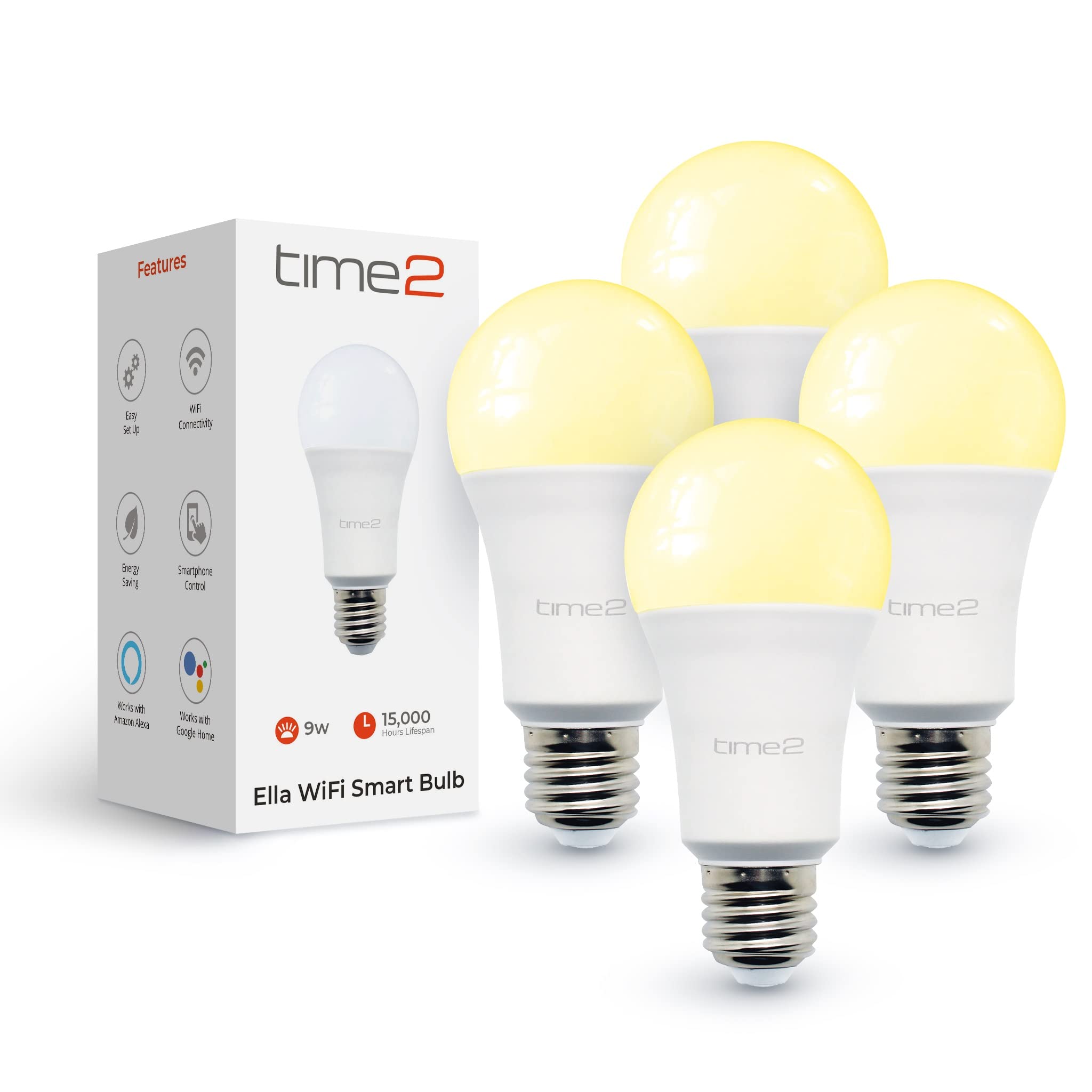 Time2 Ella 2 WiFi Smart Light Bulb with Biorhythm Lighting, 9W E27 Edison LED Bulb with Smartphone Control Schedule and Timer
