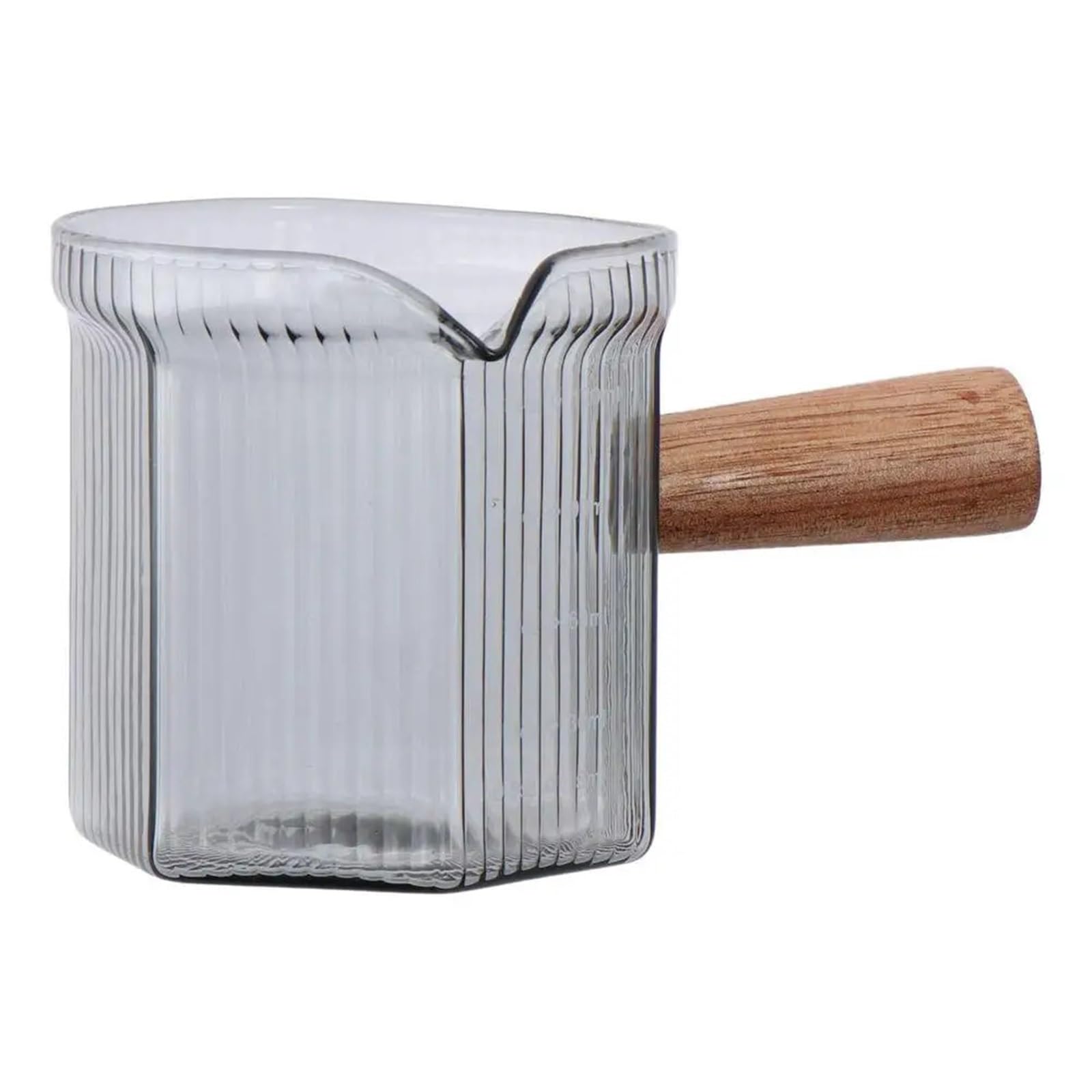Jarra para Espumar Leche Taza medidora de Vidrio de Grano Vertical for Leche, Vaso medidor con Mango de Madera for Leche expreso, 2 uds.(Grey B)