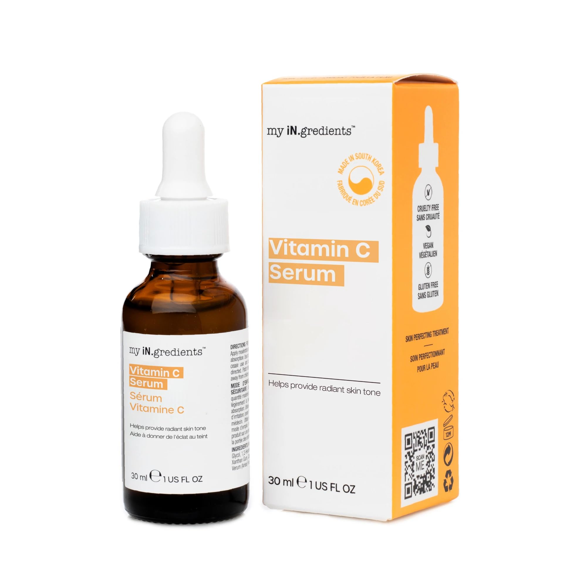 Masque Bar My Ingredients 12% Vitamin C Face Serum - Fades Age Spots, Pore Refining, Wrinkle Repair, Dark Circle Reduction, Even Skin Tone, Mineral Oil & Cruelty-Free | Korean Skincare - 30ml