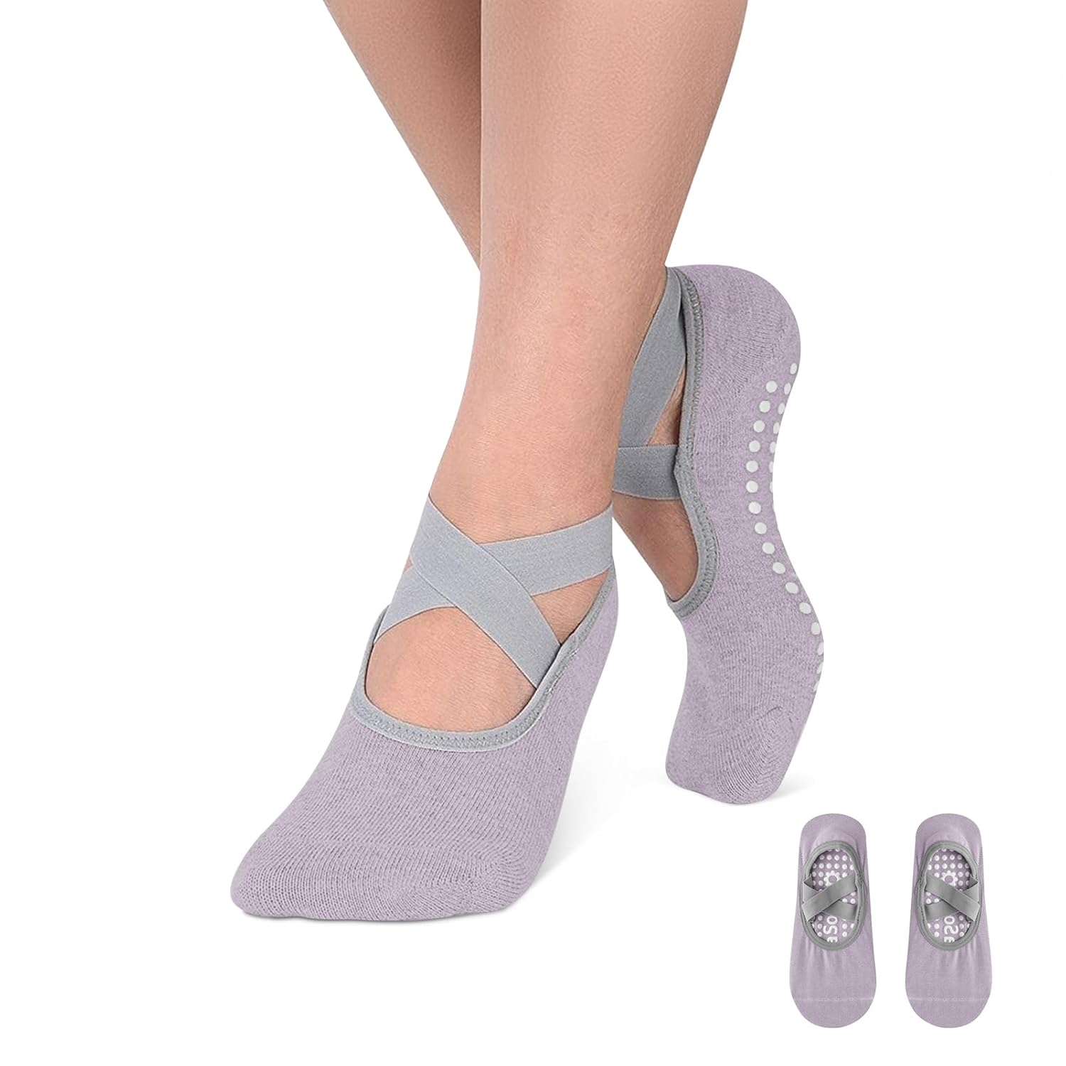 LI FITNESS Pilates Socks for Women Non-Slip Grips Straps Yoga Socks Sticky Anti Skid for Barre Ballet Barefoot