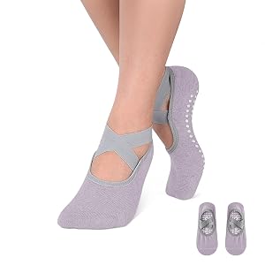 LI FITNESS Pilates Socks for Women Non-Slip Grips Straps Yoga Socks Sticky Anti Skid for Barre Ballet Barefoot