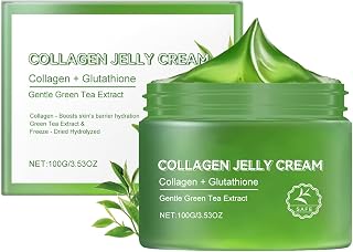 Grospe Green Tea Collagen Jelly Cream with Hydrolyzed Collagen and Sodium Hyaluronate,Boosts skin's barrier hydration,Anti-Aging Anti-Wrinkle, 24h Glow & Lifted Look - 3.53 OZ