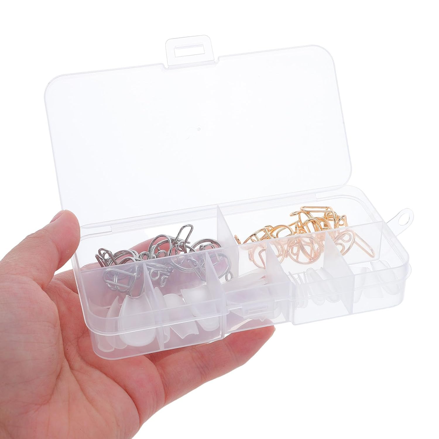 Wearable Nail Kit with Removable White False Nails and Fingertip Metal Rings Resisting Wear and Tear for Household Salon Supply Easy to Clean and Replace