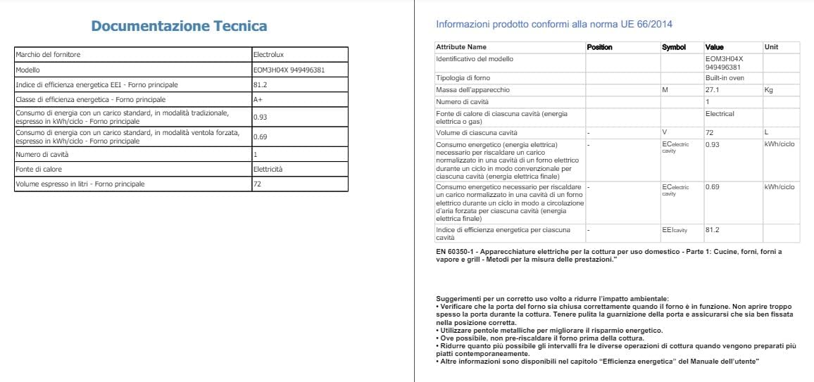 Electrolux Forno Multifunzione da Incasso EOM3H04X, Serie 300, 68L, Classe A, Ventilato, Grill, Pulizia a Vapore, Timer, Teglia XL, Acciaio Inox