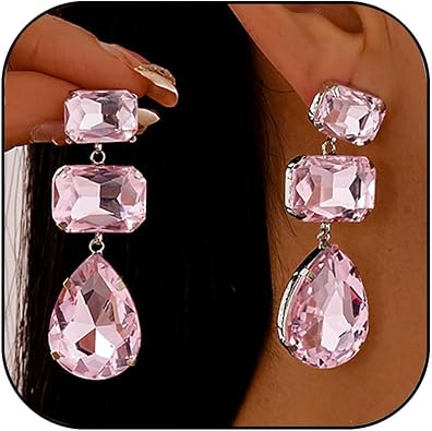 Rectangle Crystal Earrings for Women Vintage Rhinestone Statement Earrings Clear Crystal Drop Dangle Earrings Wedding Bridal Birthday Jewelry for Women