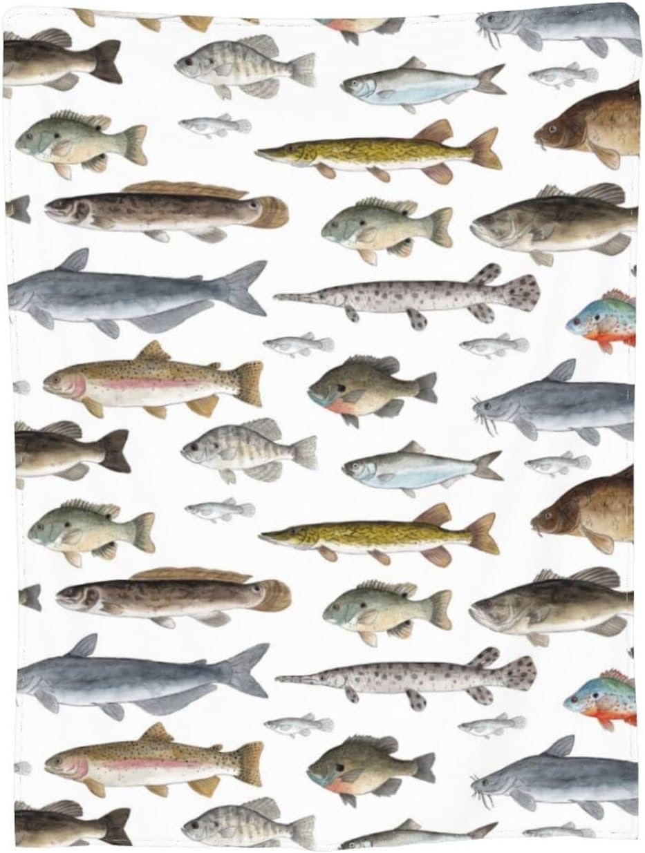 Trendy Flannel Fleece Throw Blanket, Watercolor Few Freshwater Fish Cartilaginous Fish Marine Life Throw for Better Sleep, Warm Air Conditioning Blanket 50"X40" - Image 9