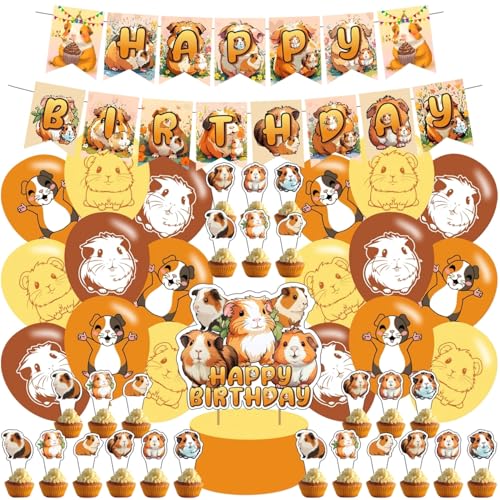 Guinea Pig Party Decorations,Hamster Birthday Party Supplies For Guinea Pig Party Supplies Includes Banner - Cake Topper - 12 Cupcake Toppers - 18 Balloons
