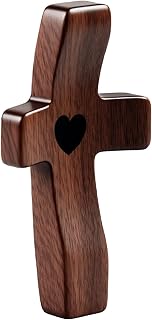 YOYAI Cross My Heart Wood Hand Held Clinging Prayer Cross To Fit In Your Hand Religious Gift
