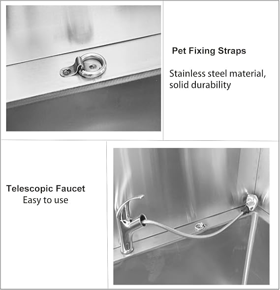 Stainless Steel Dog Bathing Station - Large Dog Wash Tub with Faucet for Medium & Large Breeds (120x70cm/47.2x27.5in, Deep Color: 15.7in)