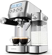 Lugia Espressomaschine Siebträgermaschine 20 Bar mit Automatischem Milchaufschäumer LED Display für Espresso Cappuccino Latte Macchiato Edelstahl Kaffeemaschine für Zuhause