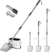 PETOCAT 43" Extendable Metal Cat Litter Scoop with Holder - Durable Long Handle Pooper Scooper for Litter Box, Deep Shovel Fast Sifting Clumps