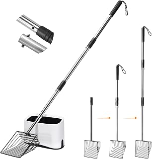 PETOCAT 43" Extendable Metal Cat Litter Scoop with Holder - Durable Long Handle Pooper Scooper for Litter Box, Deep Shovel Fast Sifting Clumps