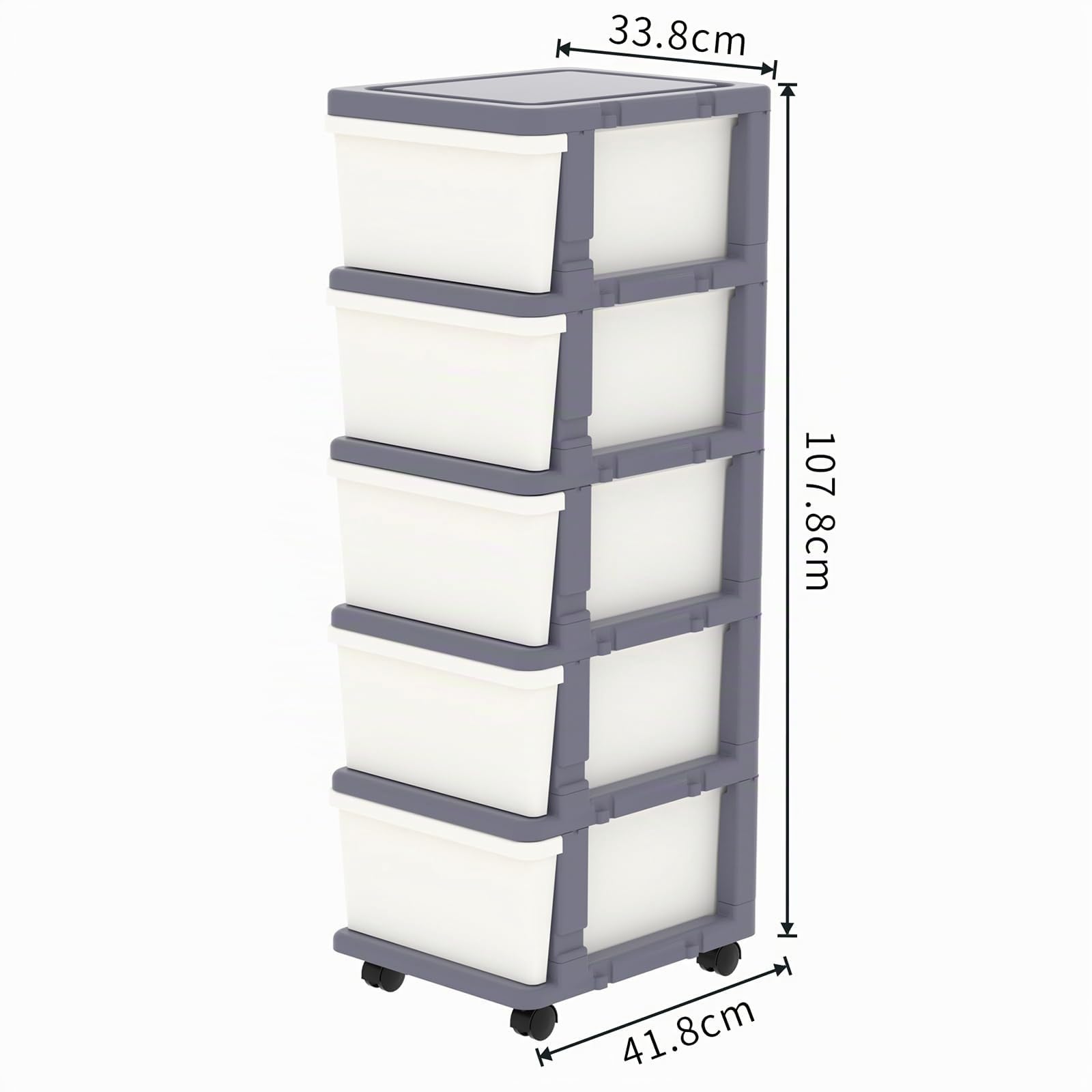Cetomo Tour de Rangement, Tiroirs de Rangement en Plastique, Caisson de Bureau sur Roues Verrouillables pour Domicile à Chambre, Dormoir, Détachable, Combinaison Libre, Blanc et Gris, 5 Tiroirs