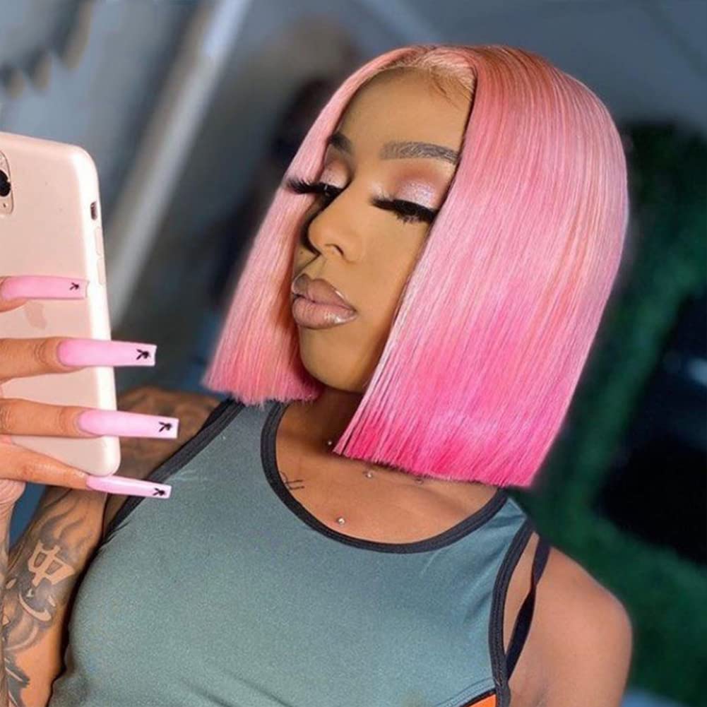 Yemi  T. 12” Pink ombré  bob LACEFRONT Wig *NWT* Reverse Pink Ombre Lace Front Unit – Belle Noir Beauty main image 4