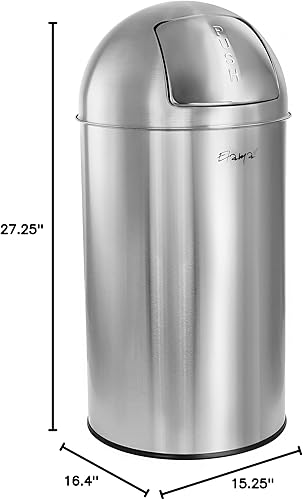 Miniatura 8 de Elama Cubo de basura cilíndrico cilíndrico de acero inoxidable con tapa de empuje de 13 galones de 50 litros en plata mate