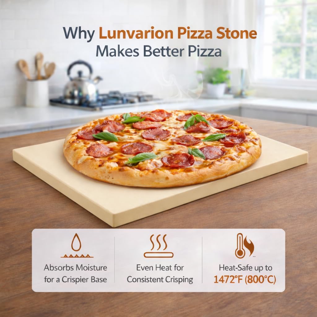 Pizza Stone 15×12 Inch Rectangular, Baking Stone for Oven & Grill – Premium Cordierite Heat-Resistant Pizza Baking Stone for Crispy Crust, Pizza, Bread, Baking & BBQ