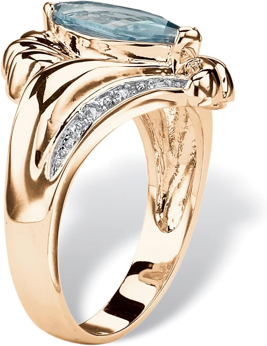 Palm Beach Jewelry 14K Yellow Gold Plated Marquise Cut Blue Cubic Zirconia Bypass Ring