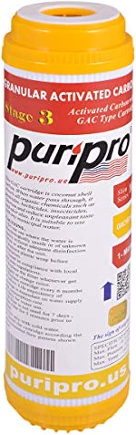 Puri Pro Granular Activated Carbon Filter GAC For Reverse Osmosis Under Sink OR Counter Top Filter 10" x 2.5"
