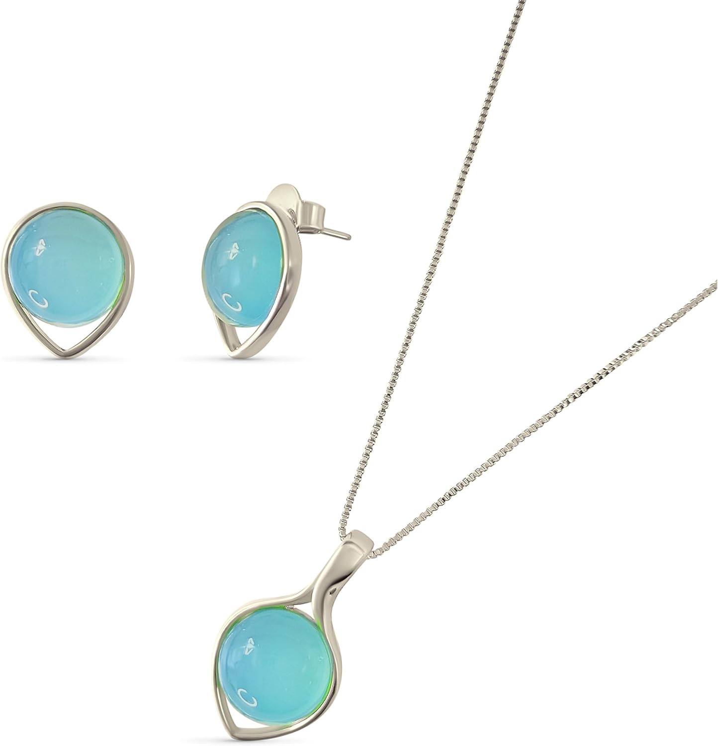 BStones Brazilian Jewelry Set - Yellow Gold Plated Green Agate Earrings & Necklace