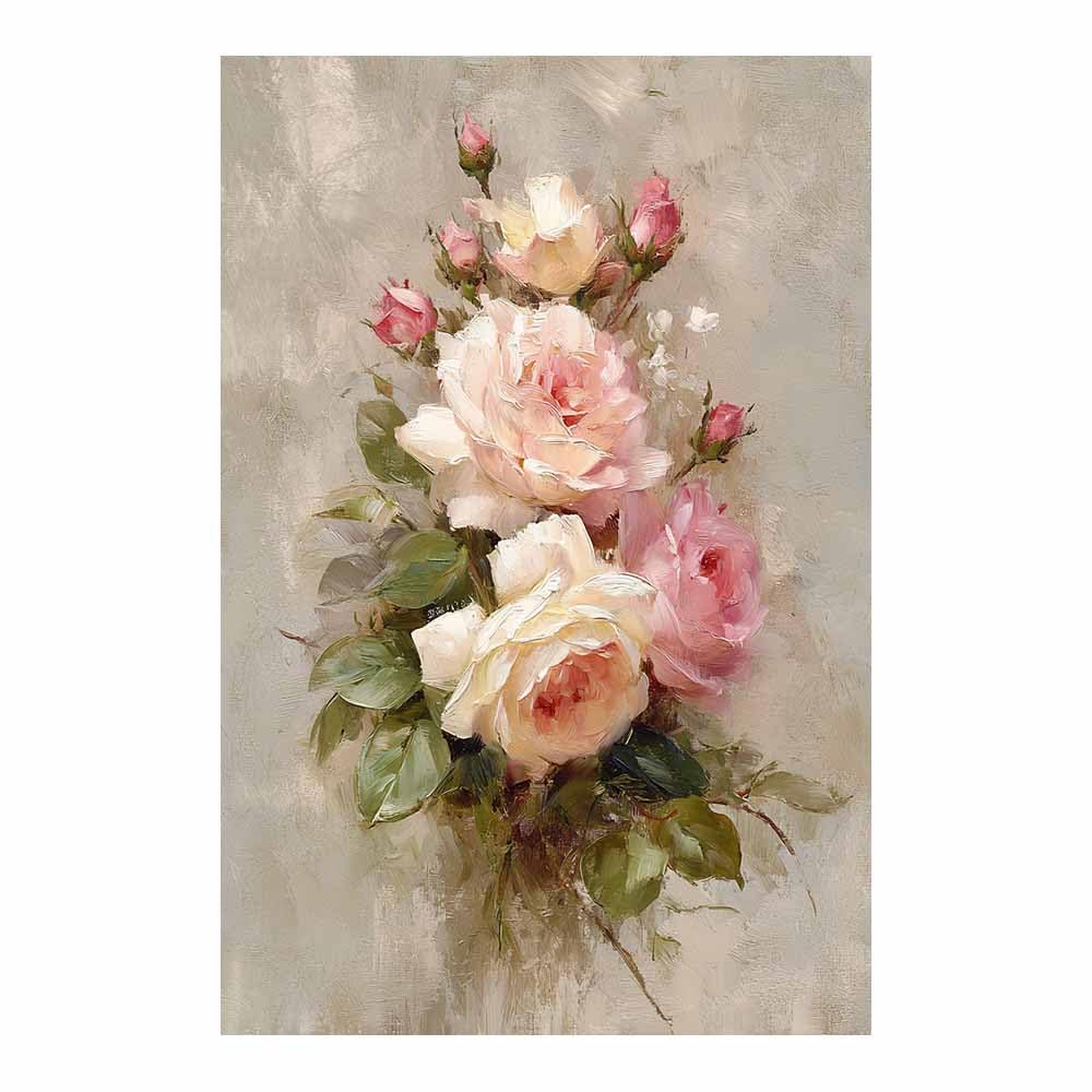 Hoqiu Multicolor Flower Wall Art Canvas Vintage Pink Ros Art Artwork, Wall Decoration Living Room Bedroom Hallway Stairs Decoration.(Multicolor)-60X80cm Unframed