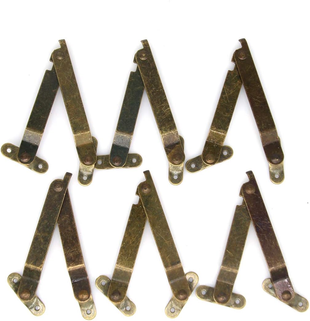 6 Pcs Antique Brass Lid Folding Support Hinges Lid Stay Hinge for Wooden Boxes Jewelry Cases Chest Cabinet Cupboard Lid Lift Up Stay (Folded Length 3-17/64"/8.3cm; Width 7/16"/1.1cm)