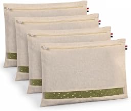 Cotton Saree Storage Bags, Breathable Cotton Fabric, Zip Closure and Transparent Mesh Window, Foldable Space-Saving Design, Beige, 16x14 Inches (Pack of 4)