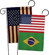 Brazil US Friendship Garden Flags Pack Regional USA American Alliance World Country Particular Area Vintage Applique Small Decorative Gift Yard House Banner Double-Sided Made In 13 X 18.5