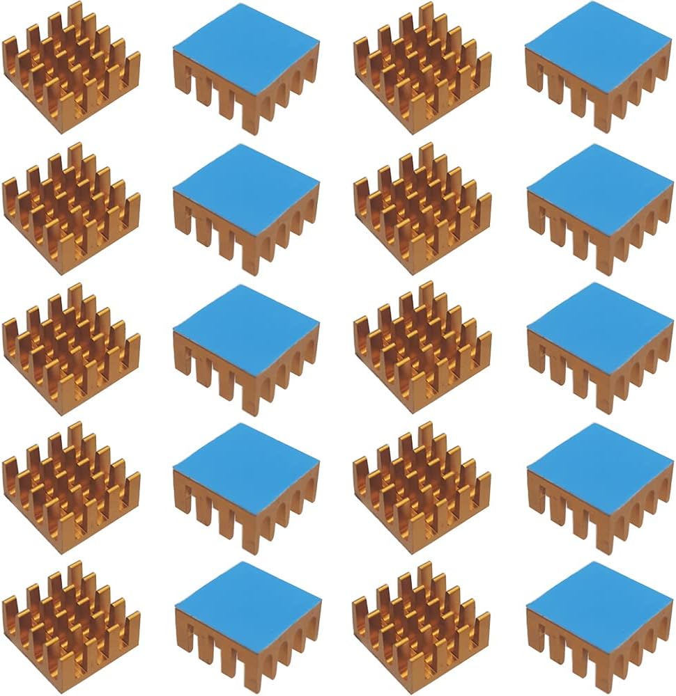 Heat Sink, CTRICALVER Aluminum Heatsink Thermal Pad Cooler14 x 14x7mm(L xW xH), for Cooling 3D Printers (20 pcs, gold)