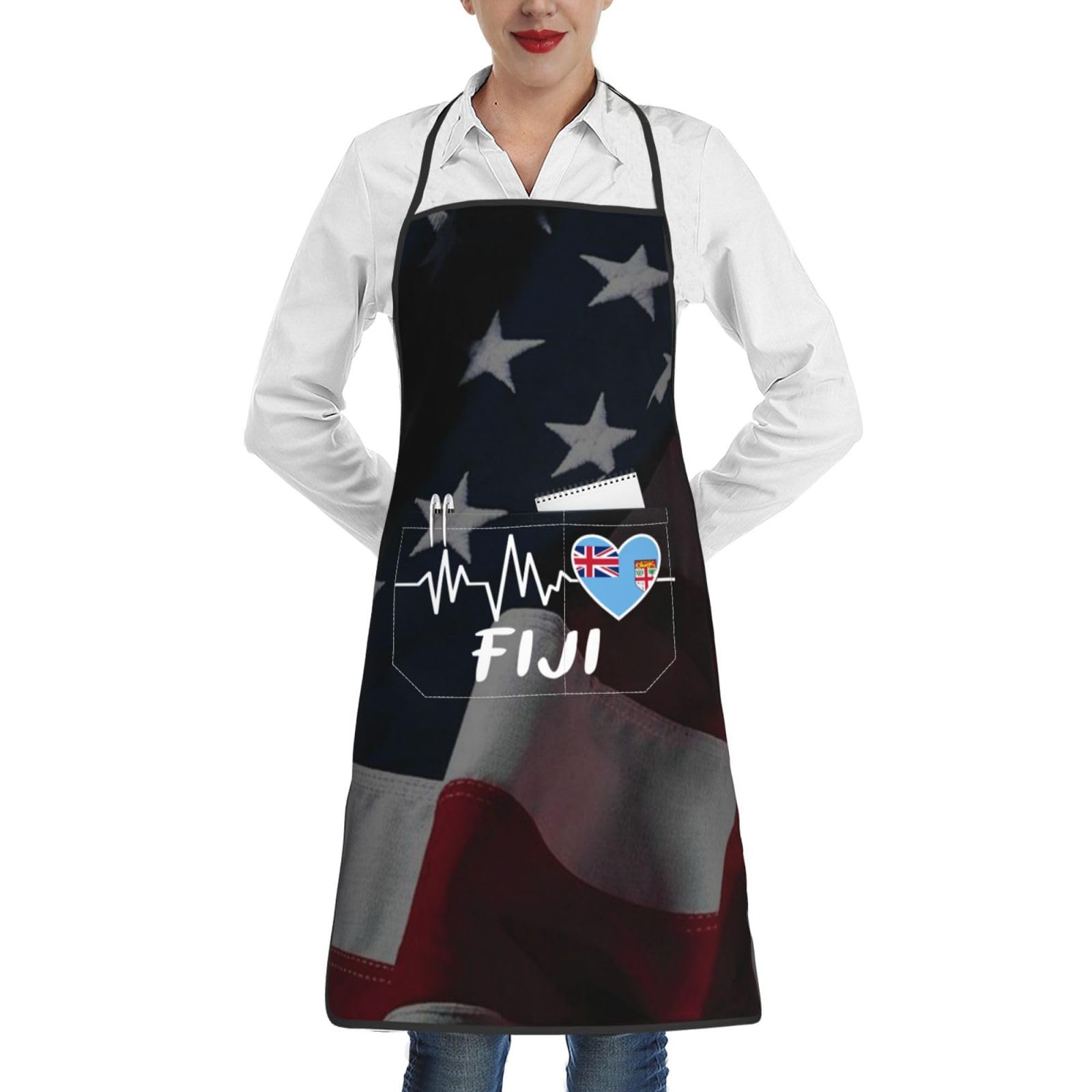 nopicsn Fiji Heartbeat Apron for cooking with Pockets Women Men Kitchen Chef Funny Aprons
