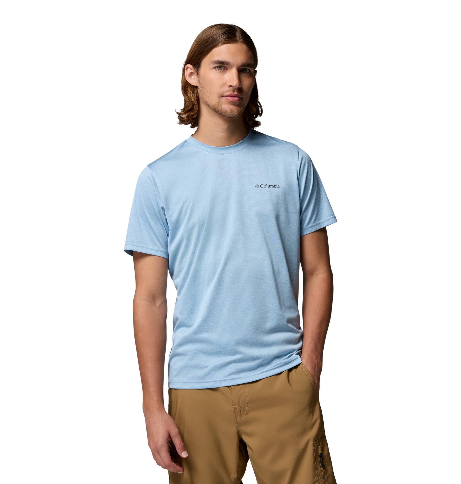 Columbia Men's Hike Crew, Short Sleeve T-Shirt, Ripple Blue Heather, Medium