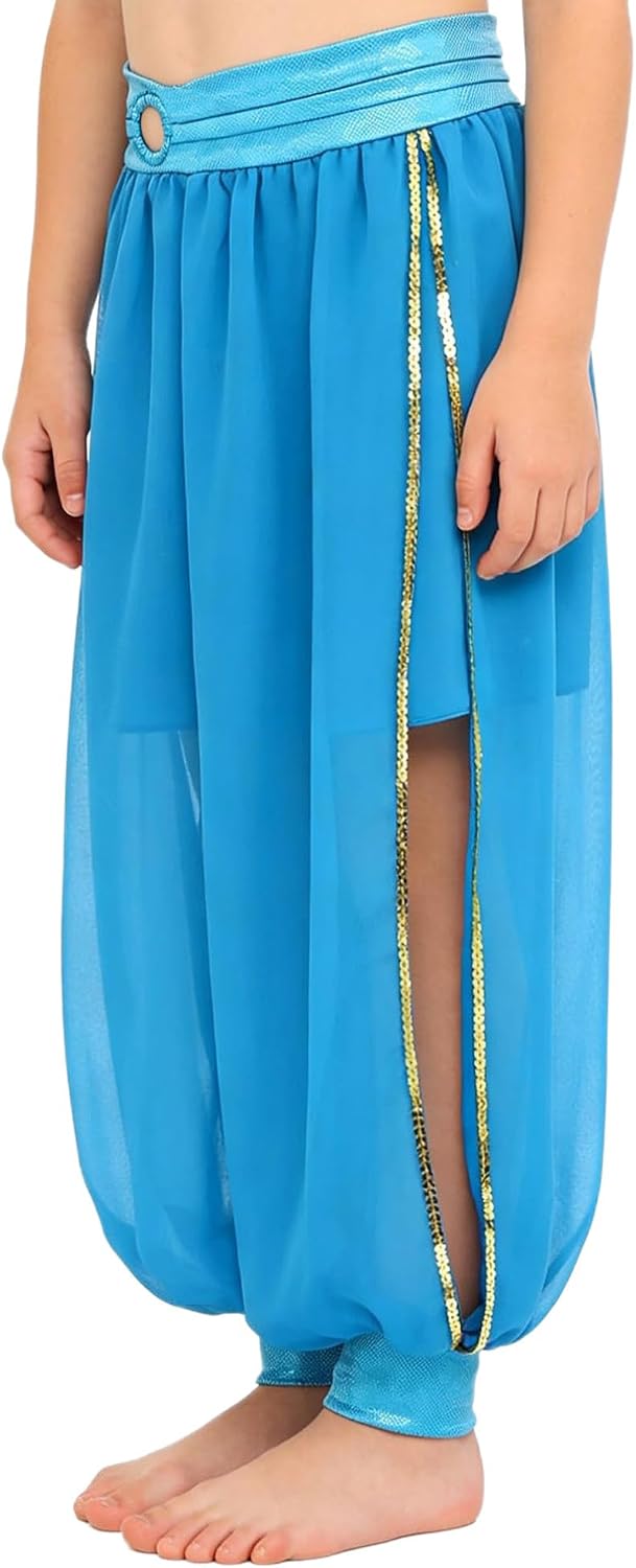 iiniim Kids Girls Belly Dance Costume Bloomers Split India Arabian Stage Performance Dancewear Harem Pants for Halloween