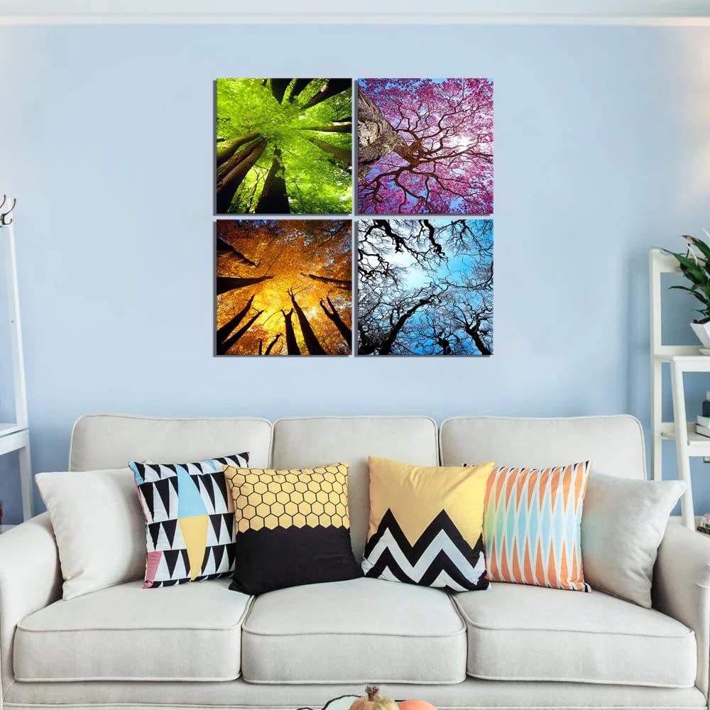 Set 4 Toiles Murales Quatre Saisons – Printemps, Été, Automne, Hiver – Décoration Moderne 30x30 Cm