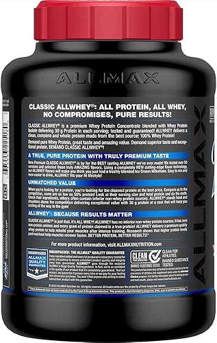Miniatura 2 de ALLMAX Nutrition AllWhey Classic, 100% proteína de suero de leche, fresa, 5 lbs (2,27 kg)