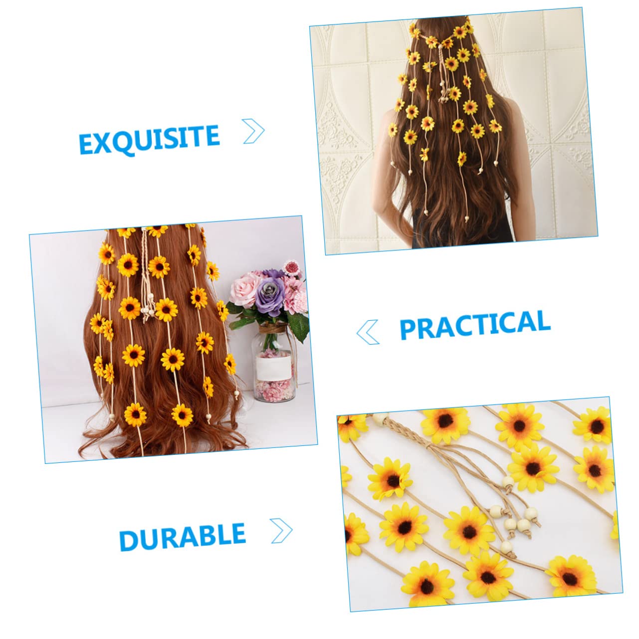 Bandeau Tournesol Jaune en Tissu, Serrage-tête Ajustable pour Femmes