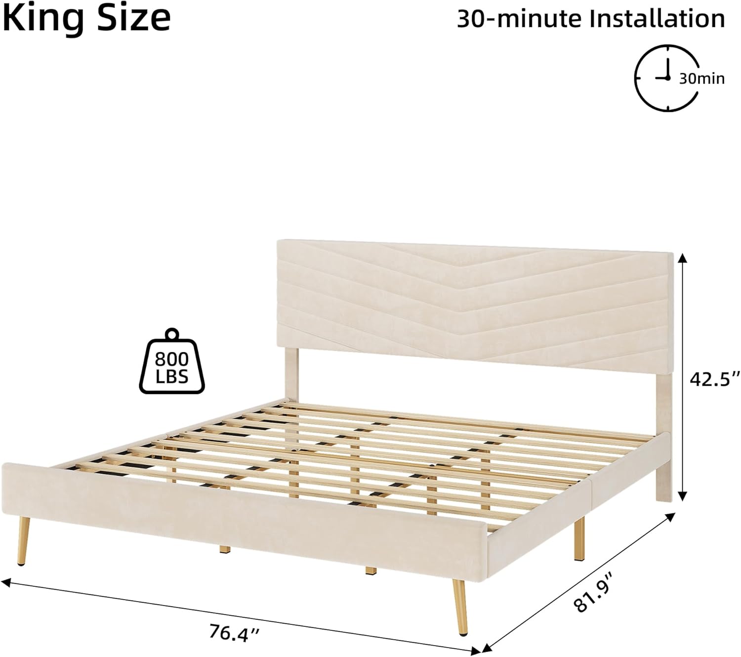 Diagram showing dimensions of the King Size bed frame