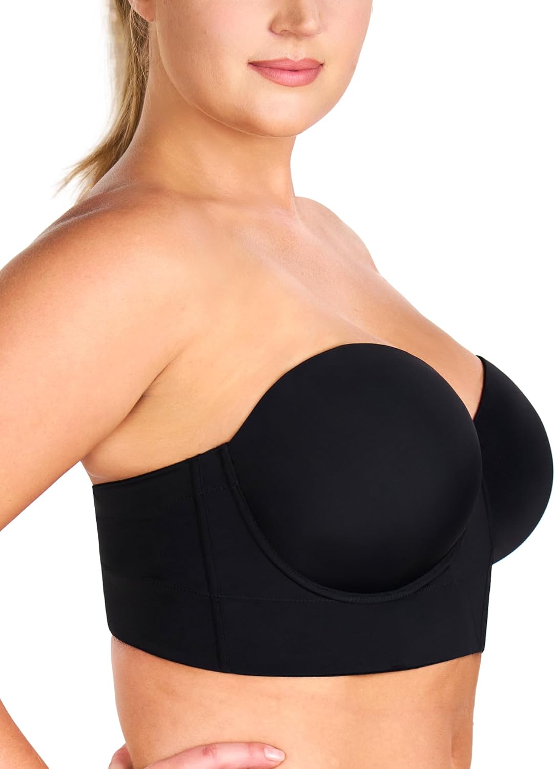 HSIA Strapless Bras for Women, Longline Bandeau for Large Bust Plus Size Supportive Corset Non Slip Convertible Bustier, Black 40D - Image 2