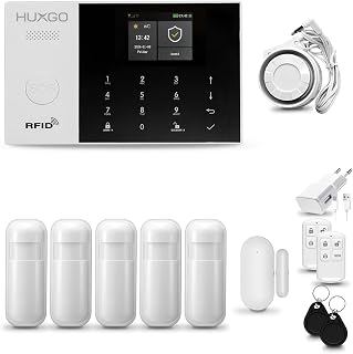HUXGO® HXA005 Alarmanlage Haus WiFi + GSM 4G mit Sirene | Tuya Smartlife App | Alarm System mit Drahtloser Fenstersensor, 5X Bewegungsmelder | Alarmanlage für Wohnung, Garage
