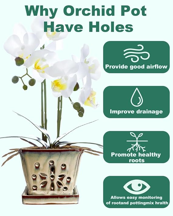 vensovo 5.5 Inch Rectangular Ceramic Orchid Pot with Holes, White