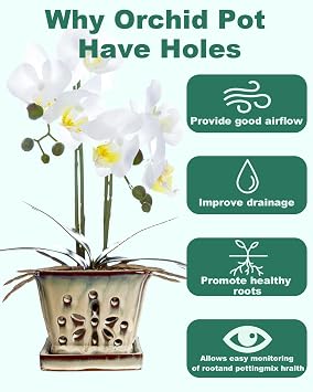 vensovo 5.5 Inch Rectangular Ceramic Orchid Pot with Holes, White
