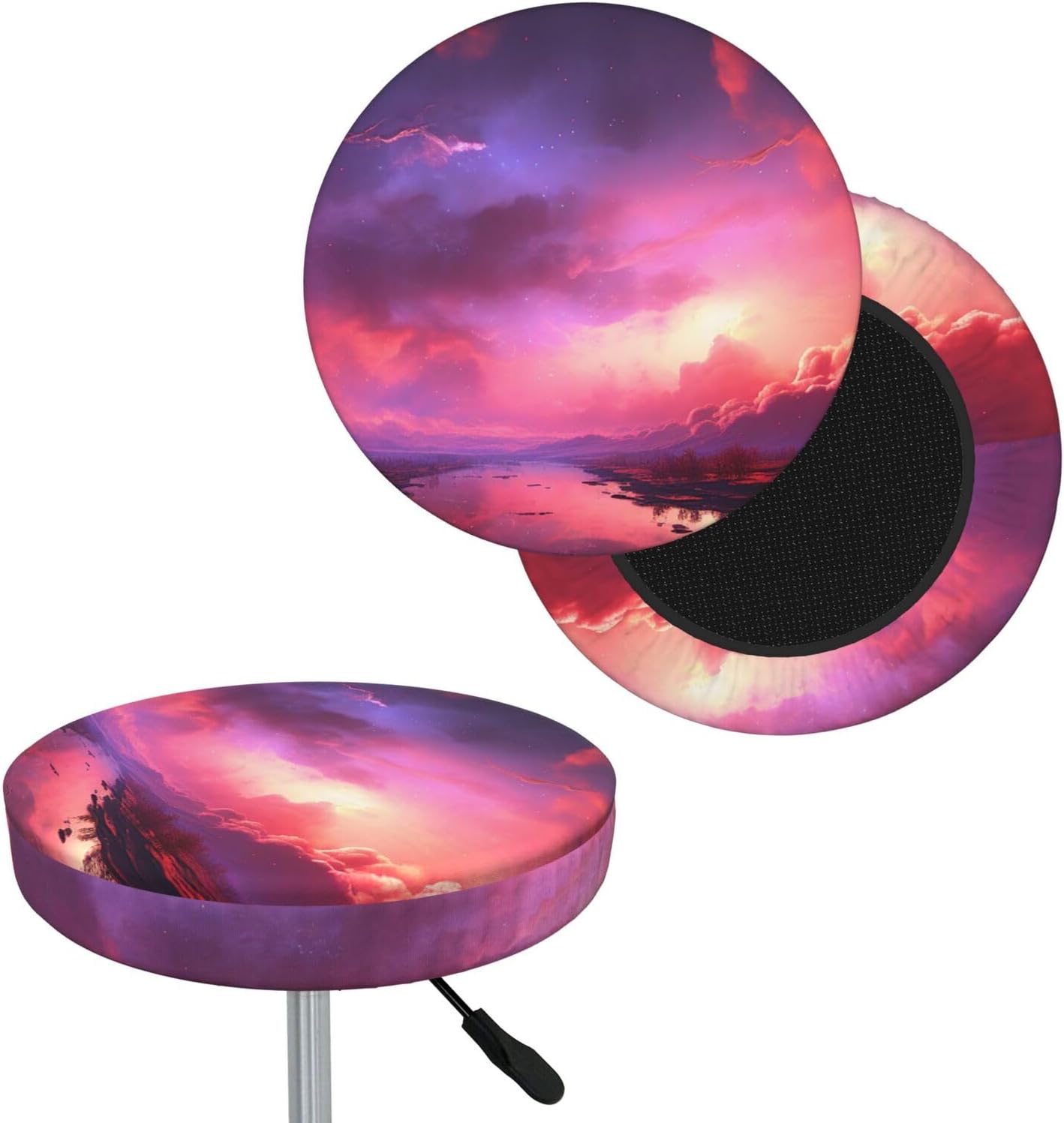 Bar Stool Cover Round Elastic Stool Cushion Covers Sunset Starry Sky Bar Chair Cover Washable Stool Cushion Slipcover Stretch Stool Seat Covers for 12-14 Inch Chair