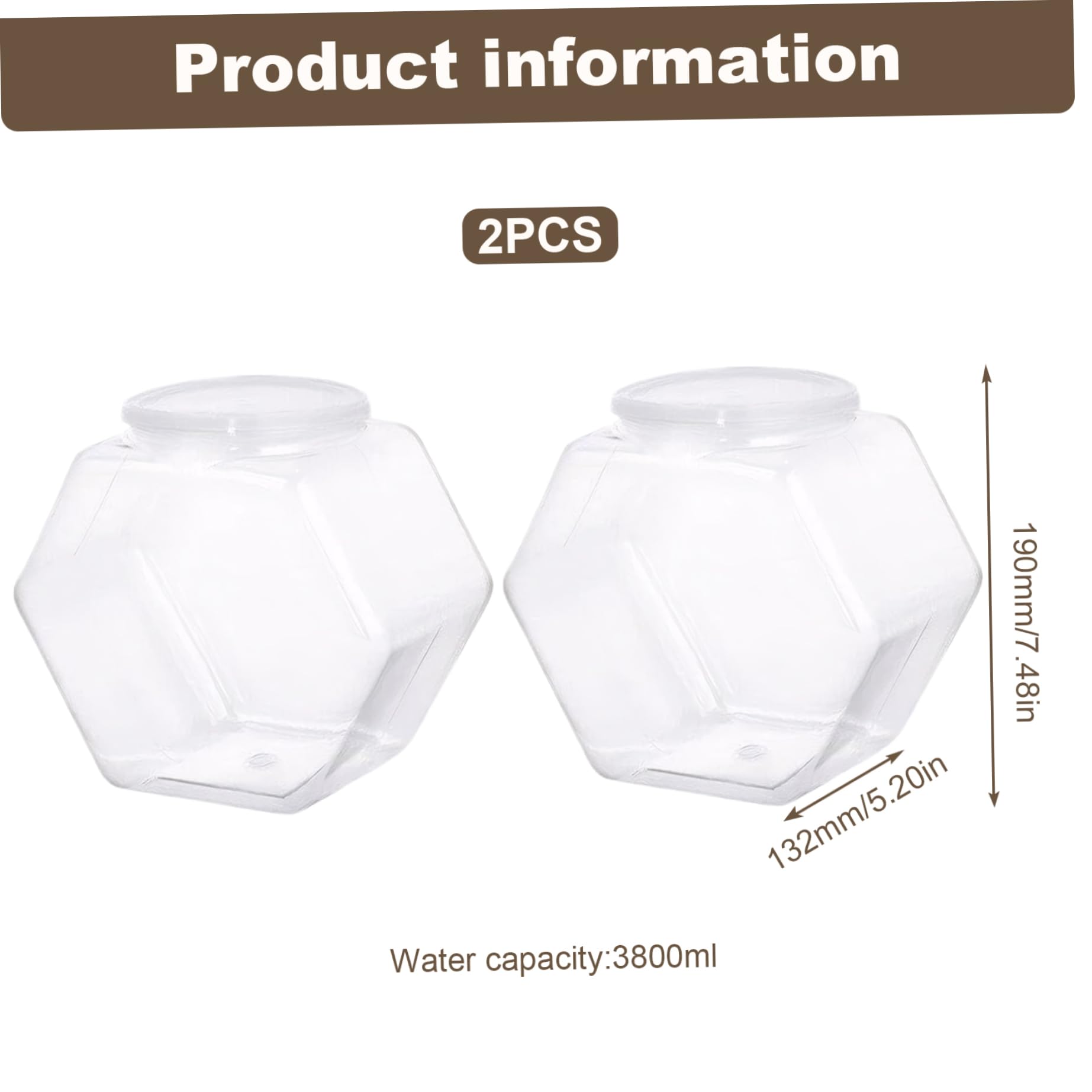 Barattoli per caramelle in plastica trasparente esagonale da 2 pezzi da 3800 ml con coperchio, contenitori per biscotti a bocca larga, barattoli riutilizzabili infrangibili per snack, biscotti