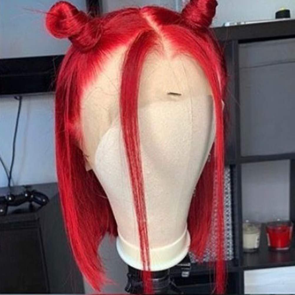 Short Red Bob Lace Front Wigs with Baby Hair Pre Plucked Hairline 130% Density Brazilian Remy Full Lace Human Hair Wigs for Black Women Bleached Knots (12 inch, Lace Front Wig Red Color)