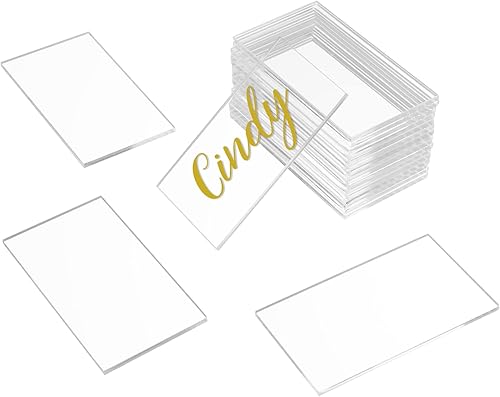 50 tarjetas de lugar de acrílico transparente, pequeña tarjeta rectangular de acrílico en blanco, placa de nombre de acompañante para colocar la