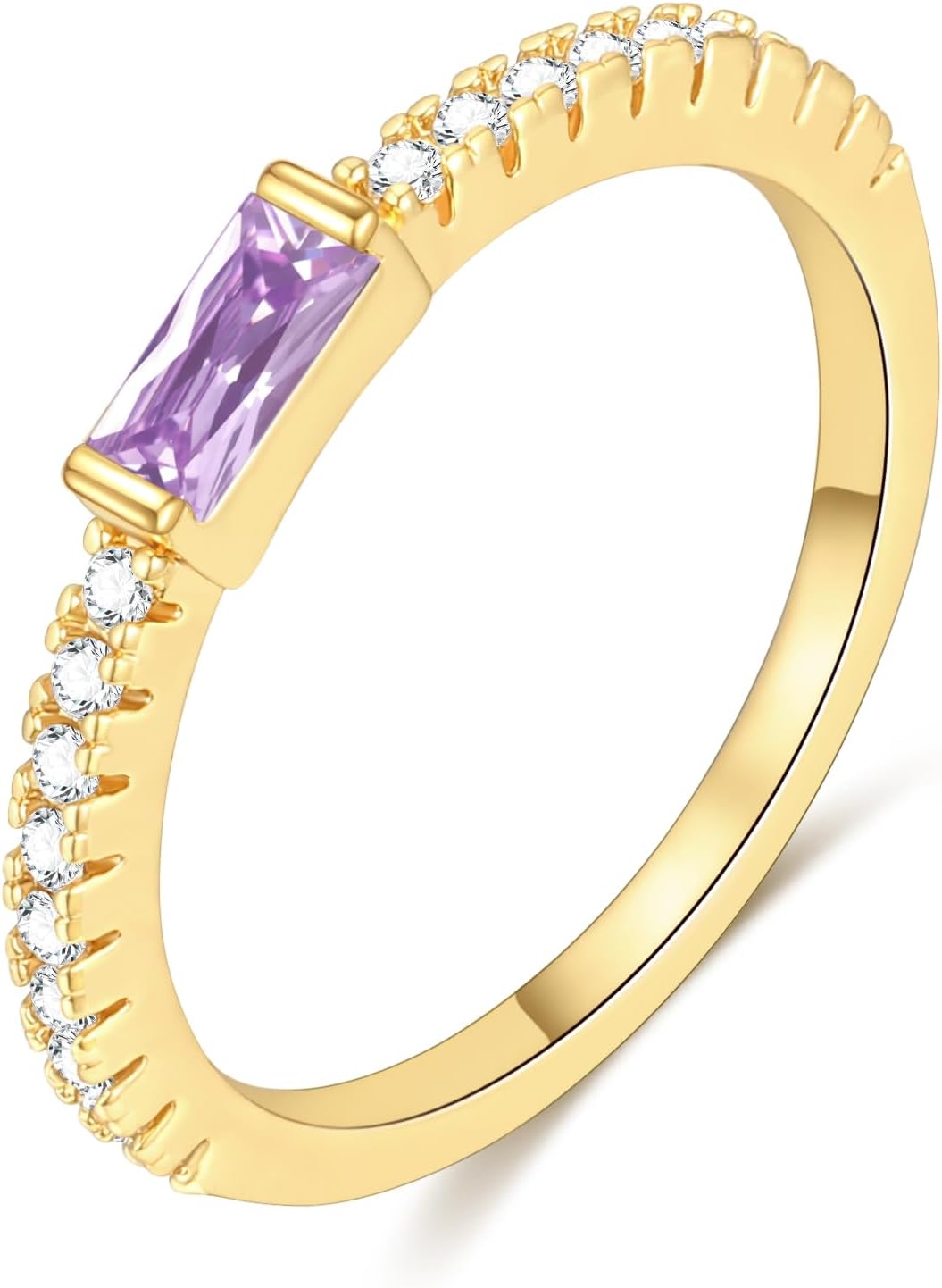 RLMOON Birthstone Gold Rings for Women Non Tarnish 14K Gold Plated Eternity Stackable Rings Dainty CZ Gemstone Engagement Rings Wedding Band Jewelry Gifts Size 7