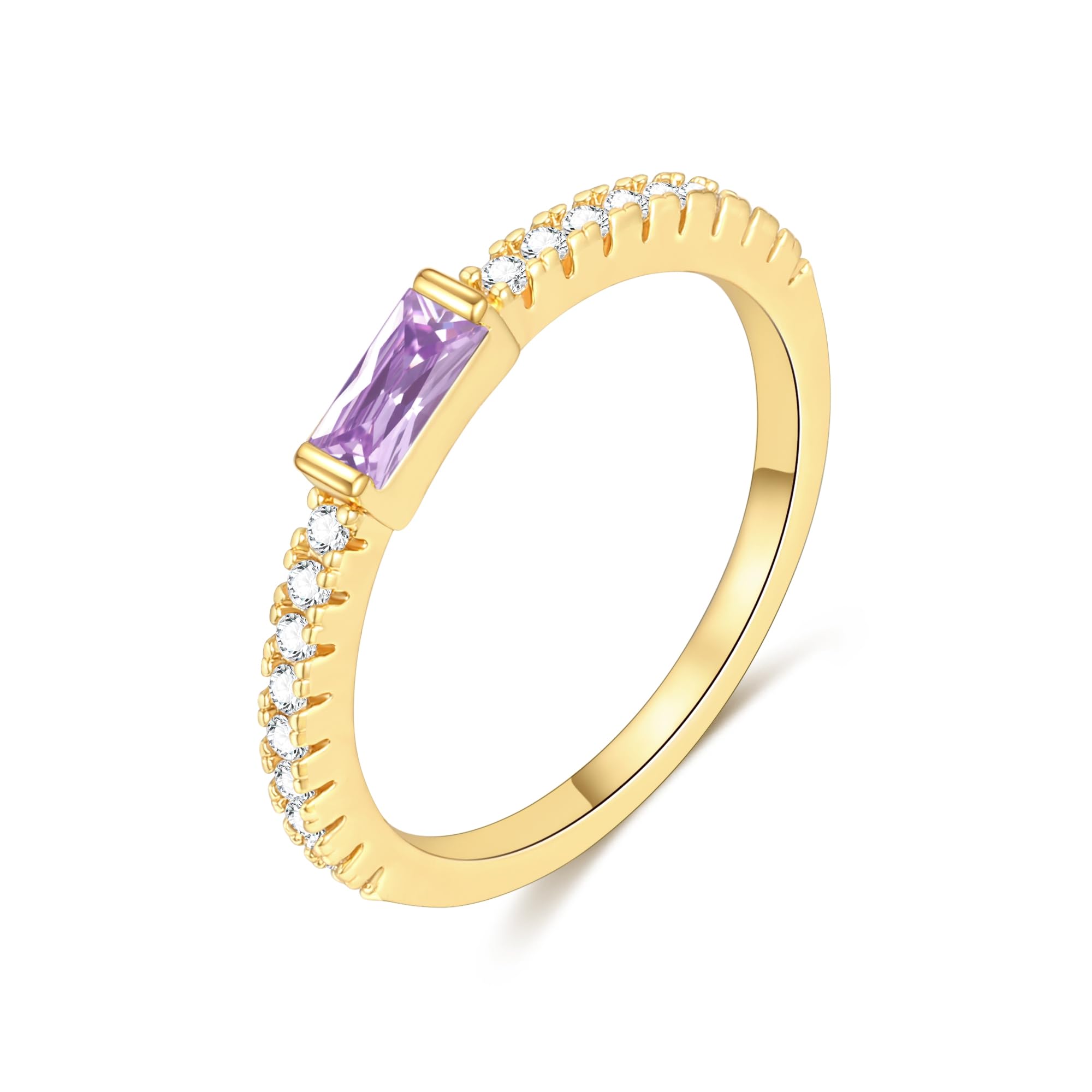 RLMOON Birthstone Gold Rings for Women Non Tarnish 14K Gold Plated Eternity Stackable Rings Dainty CZ Gemstone Engagement Rings Wedding Band Jewelry