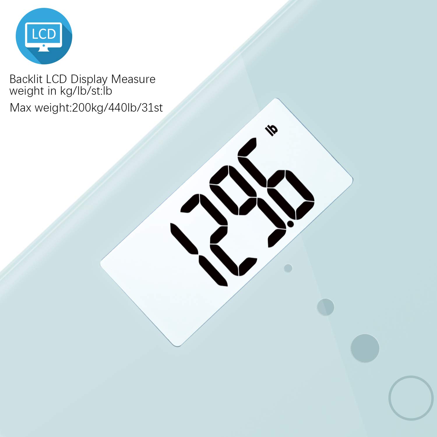 Uten Digital Body Scale, Bathroom Weight with Step-On Technology, Backlight Display, Round Corner Design and 8MM Glass, Scale for Body Weight 440lb/200kg Capacity(Cyan)