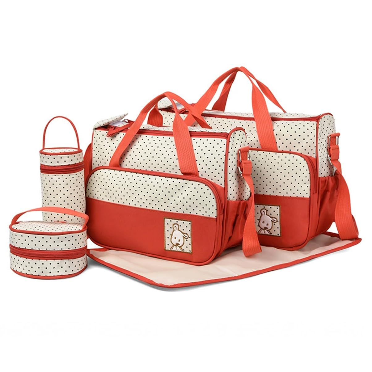 5Pcs Baby Changing Bag Maternity Nappy Bag Baby Bags with Changing Mat Red