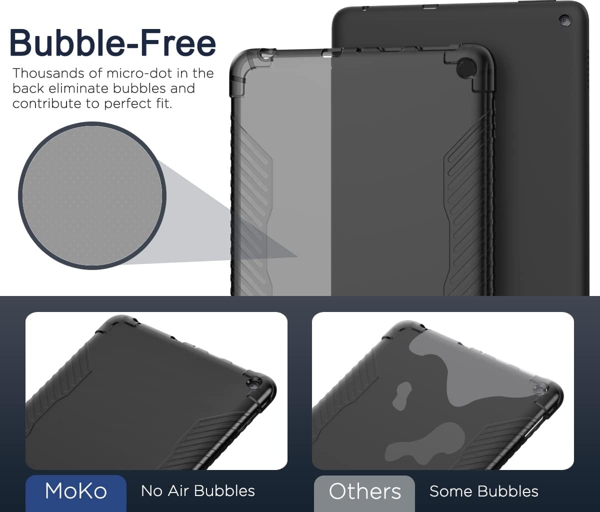 MoKo Case Compatible with Fire HD 8 & 8 Plus Tablet (10th Generation, 2020 Release), Ultra Clear Soft Flexible Transparent TPU Skin Bumper Back Cover Shell, Matte Black